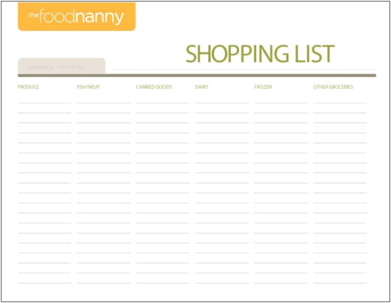 Menu Planning Template With Shopping List