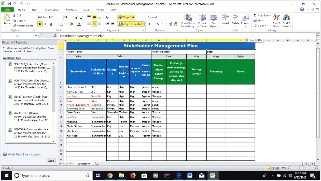 Microsoft Office Project Communication Plan Template