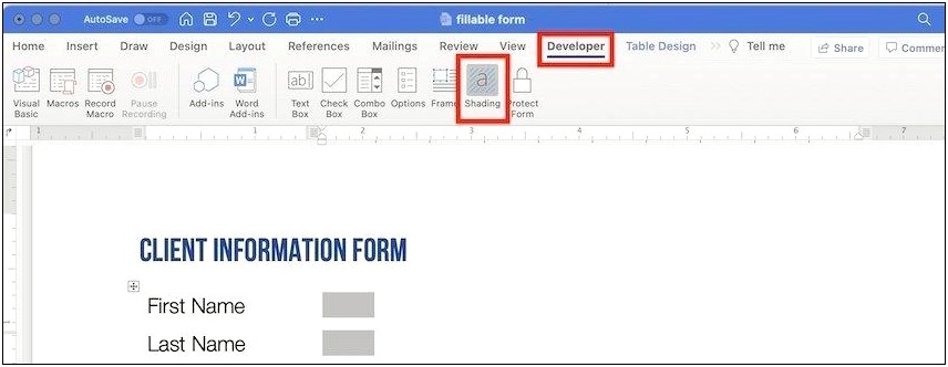 Microsoft Office Template Word Fillable Form