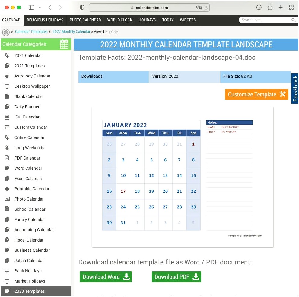 Microsoft Office Word Monthly Calendar Template