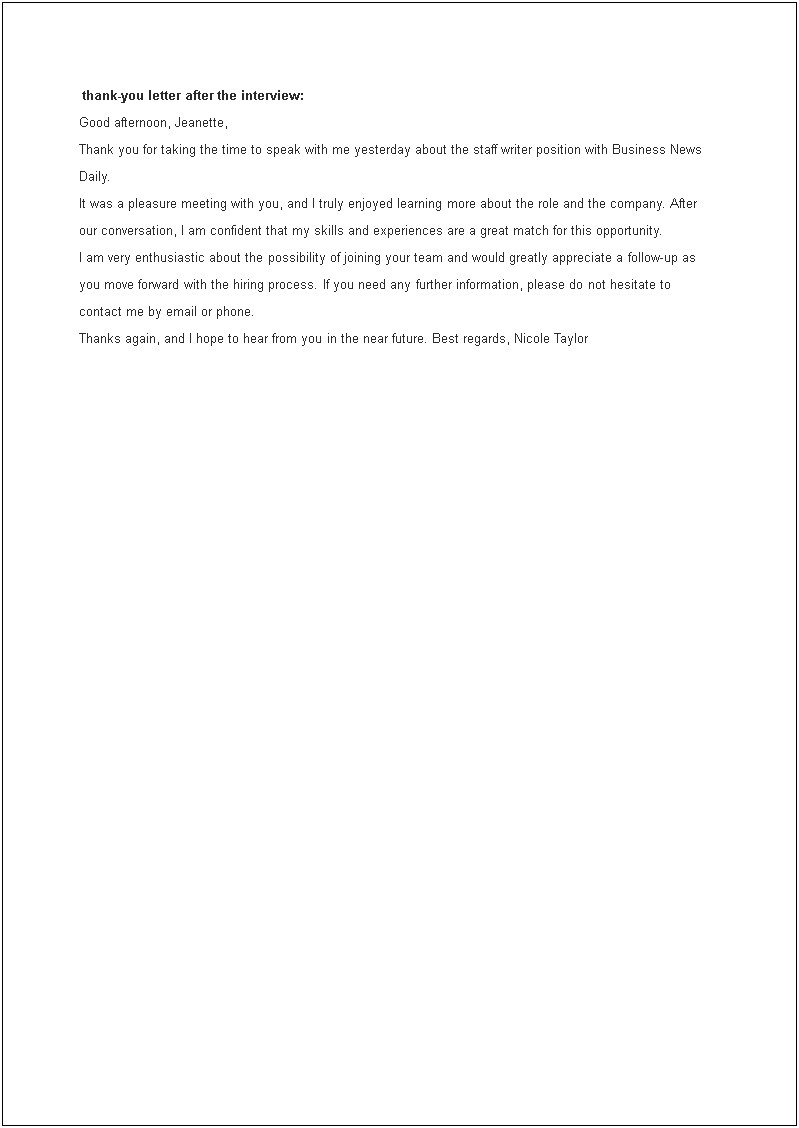 Microsoft Thank You Letter Template After Interview