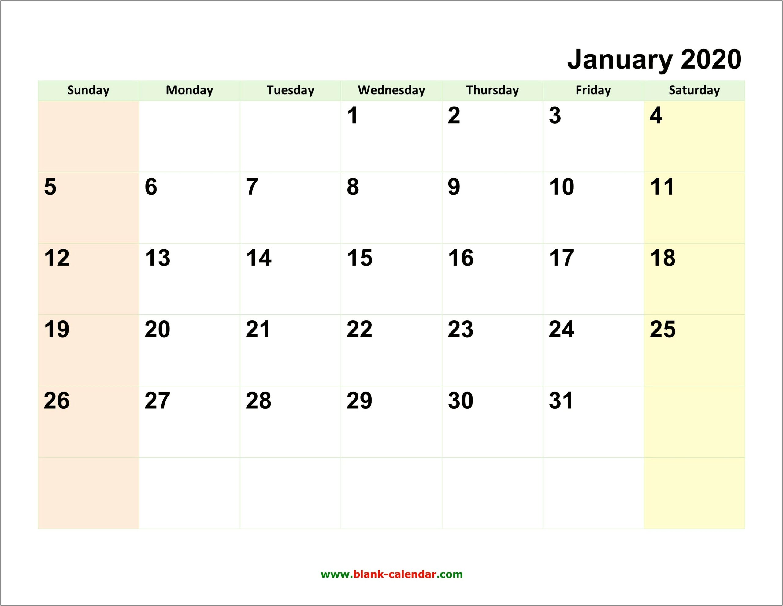 Microsoft Word 12 Month Calendar Template 2020