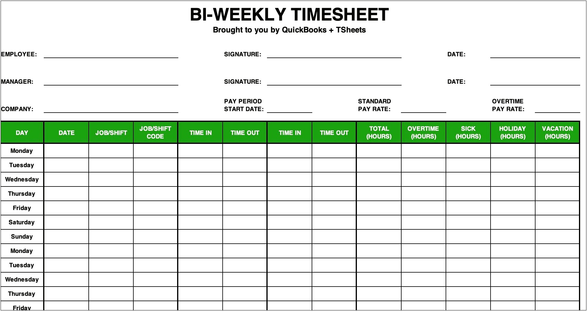 Microsoft Word 2 Week Calendar Payroll Template