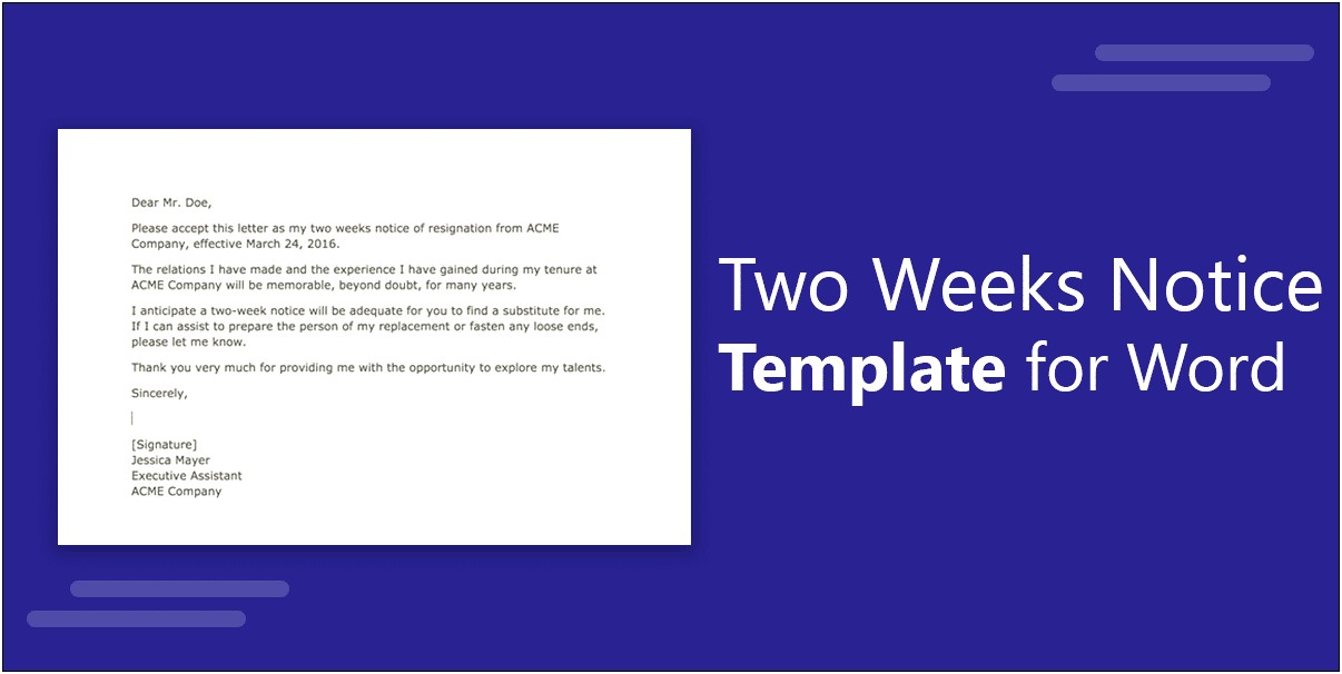 Microsoft Word 2 Week Notice Template