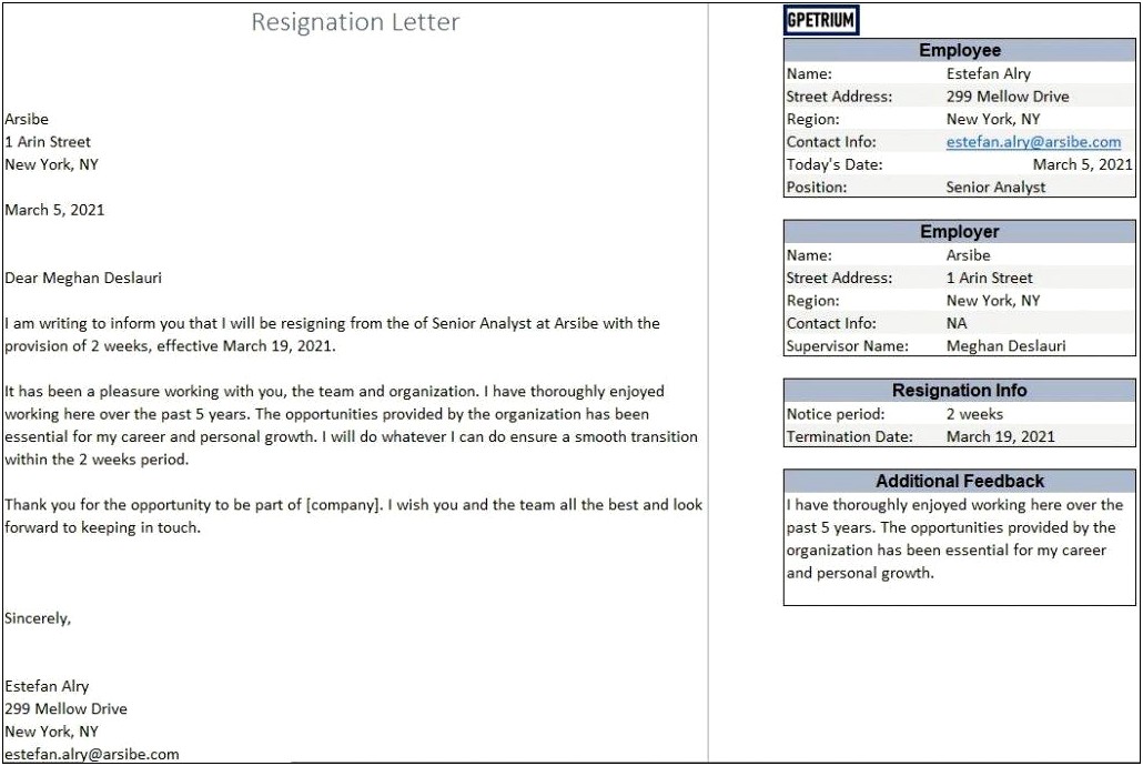 Microsoft Word 2 Weeks Notice Template