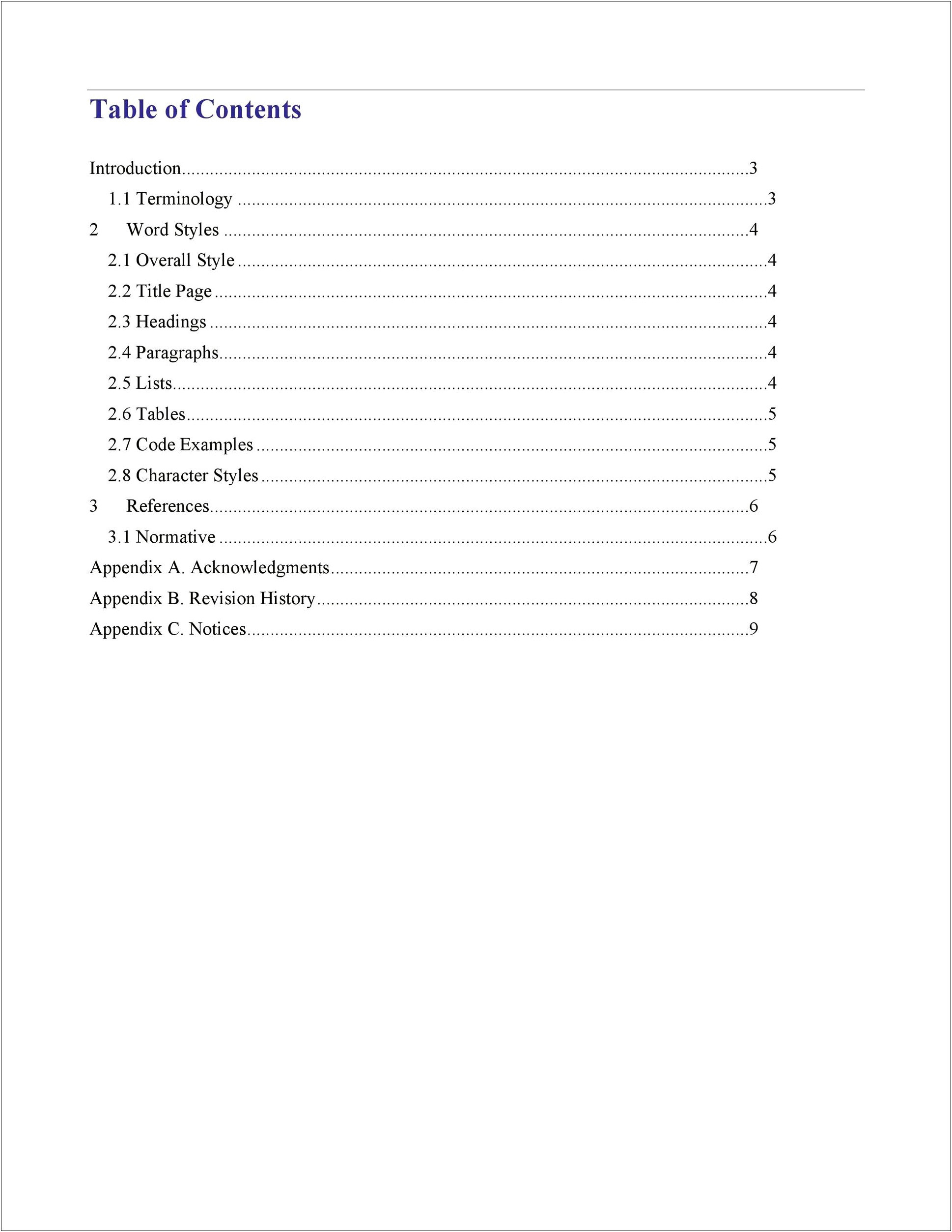 Microsoft Word 2007 Contents Page Template