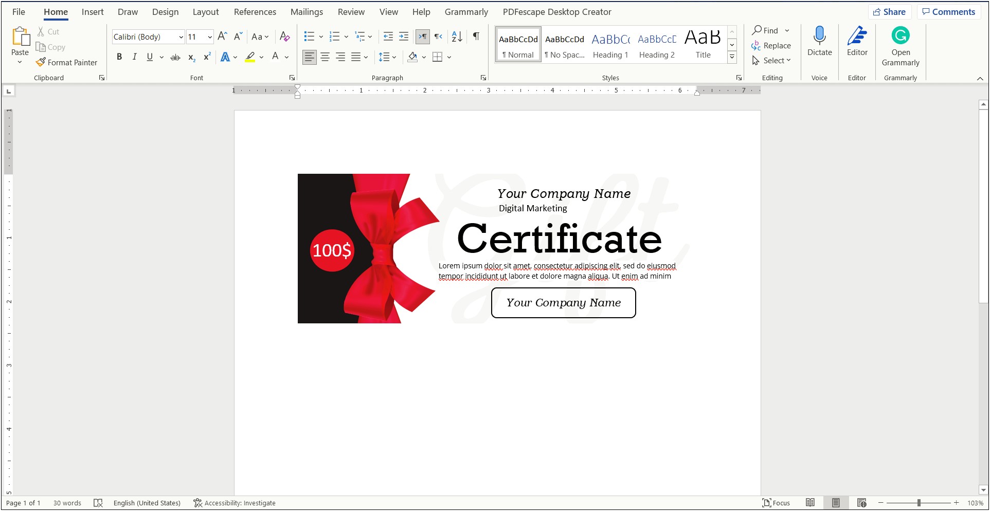 Microsoft Word 2010 Gift Certificate Template