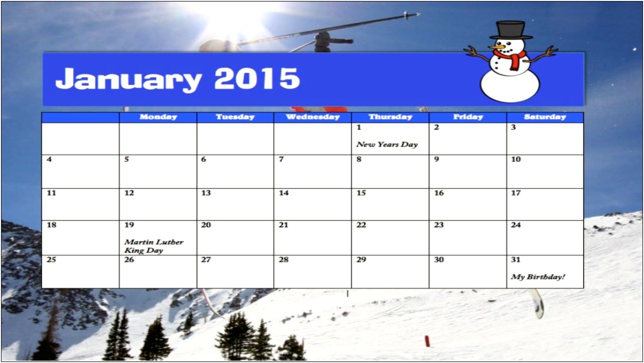 Microsoft Word 2010 Monthly Calendar Template