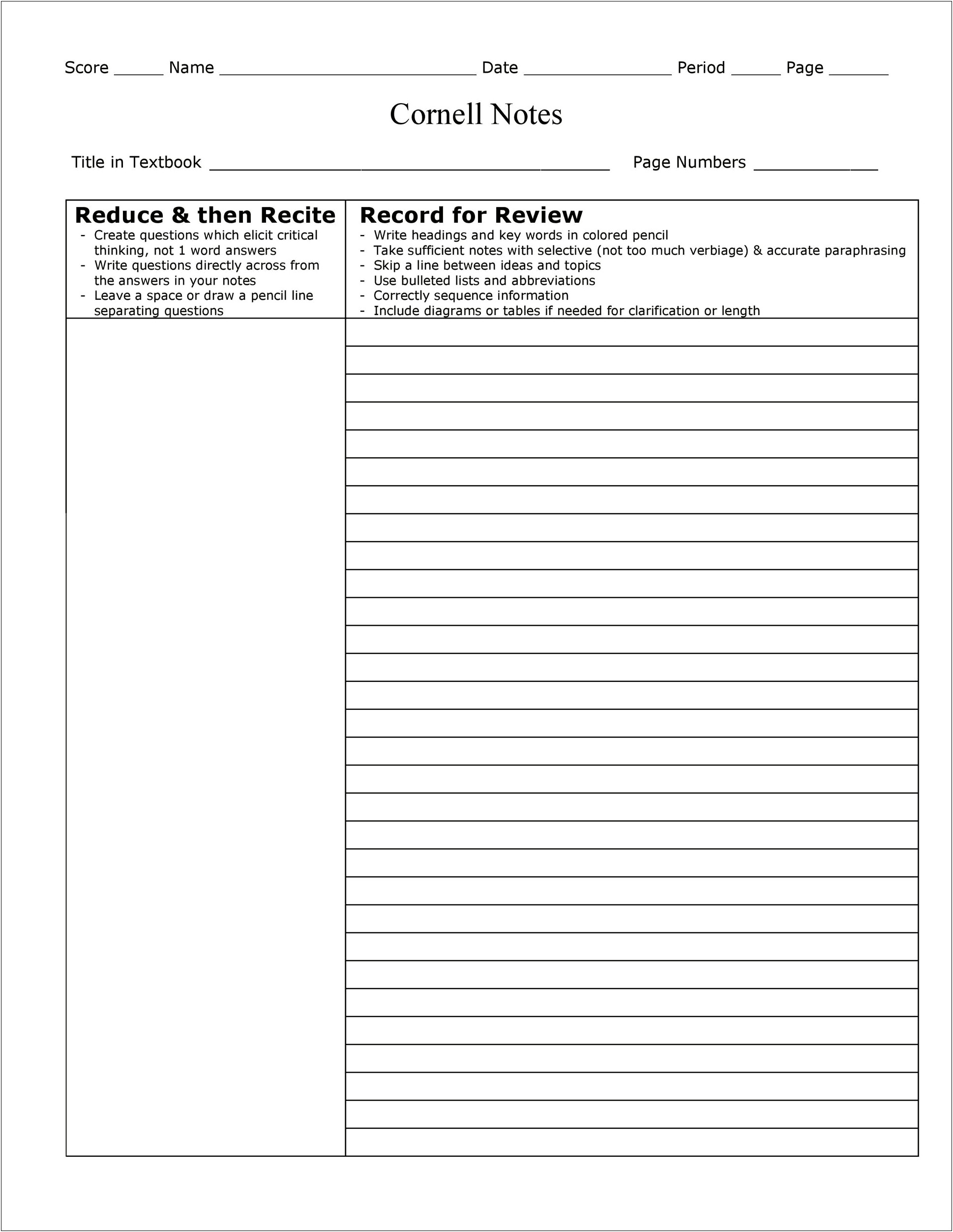 Microsoft Word 2013 Cornell Notes Template