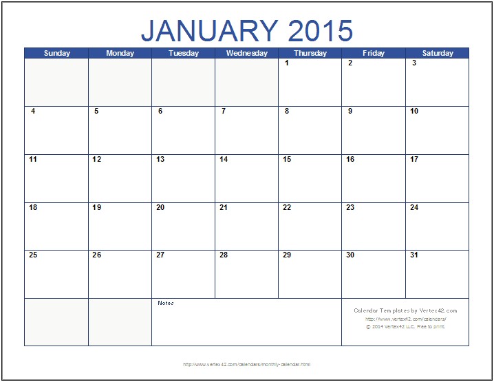 Microsoft Word 2014 Yearly Calendar Template