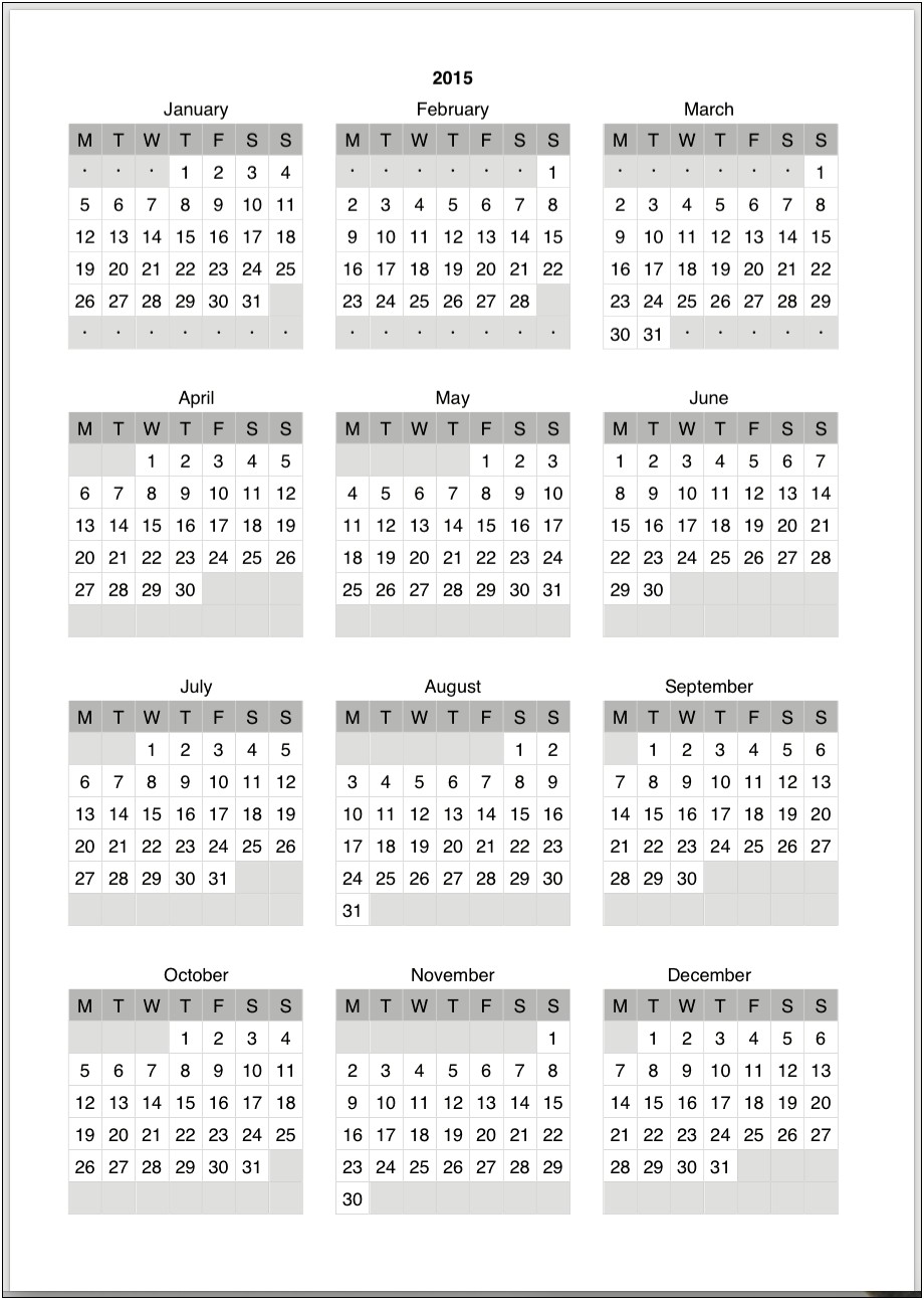 Microsoft Word Calendar Template 2015 16