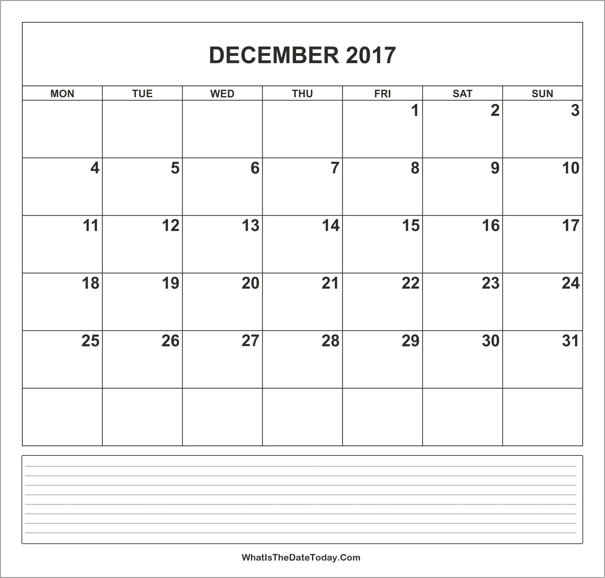 Microsoft Word Calendar Template December 2017