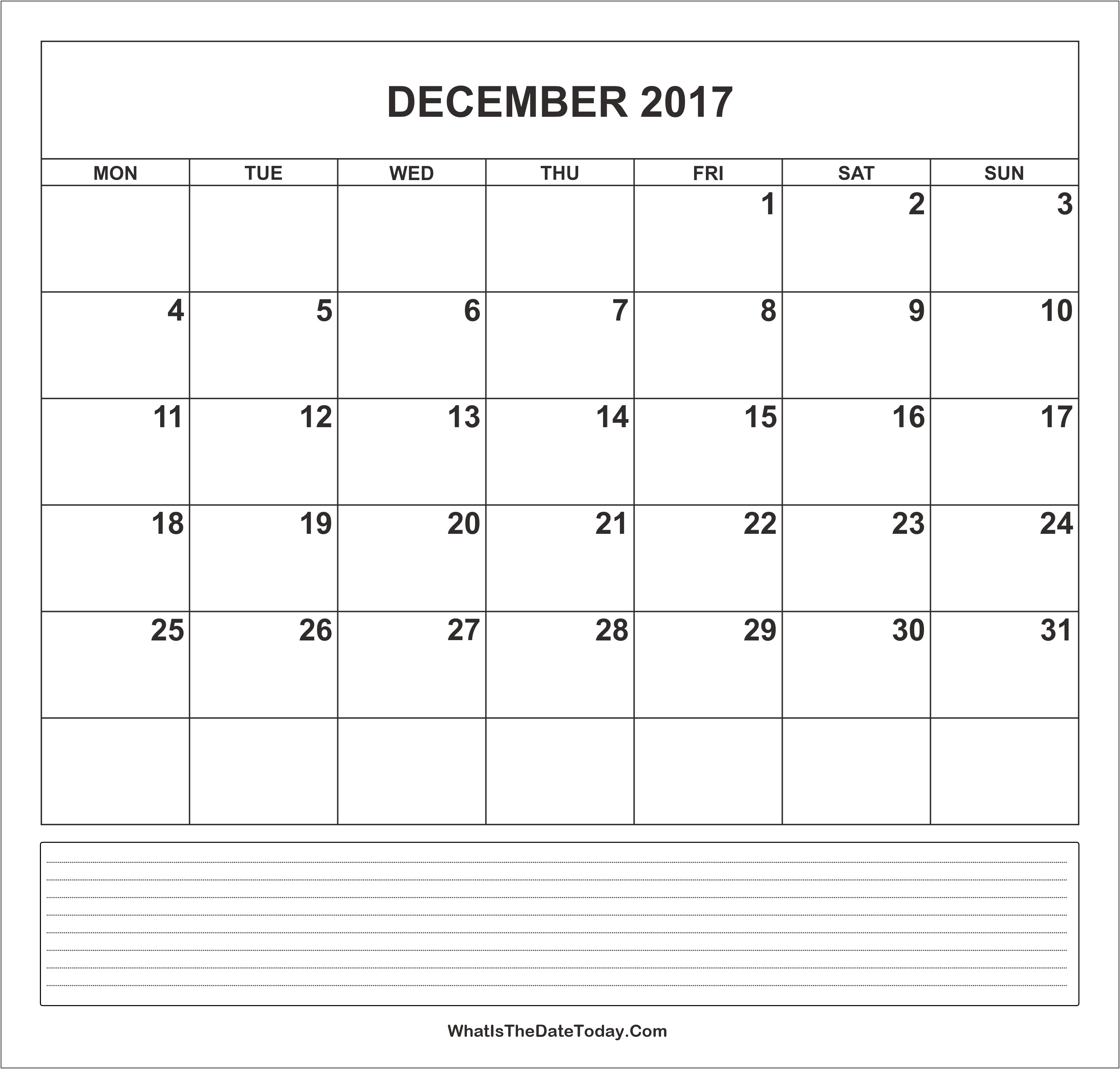 Microsoft Word Calendar Template December 2017