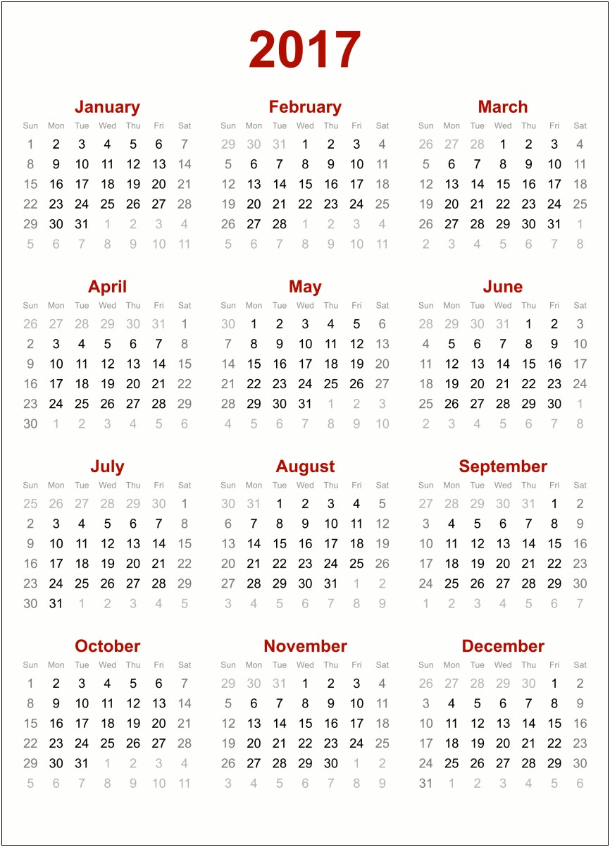 Microsoft Word Calendar Template January 2018
