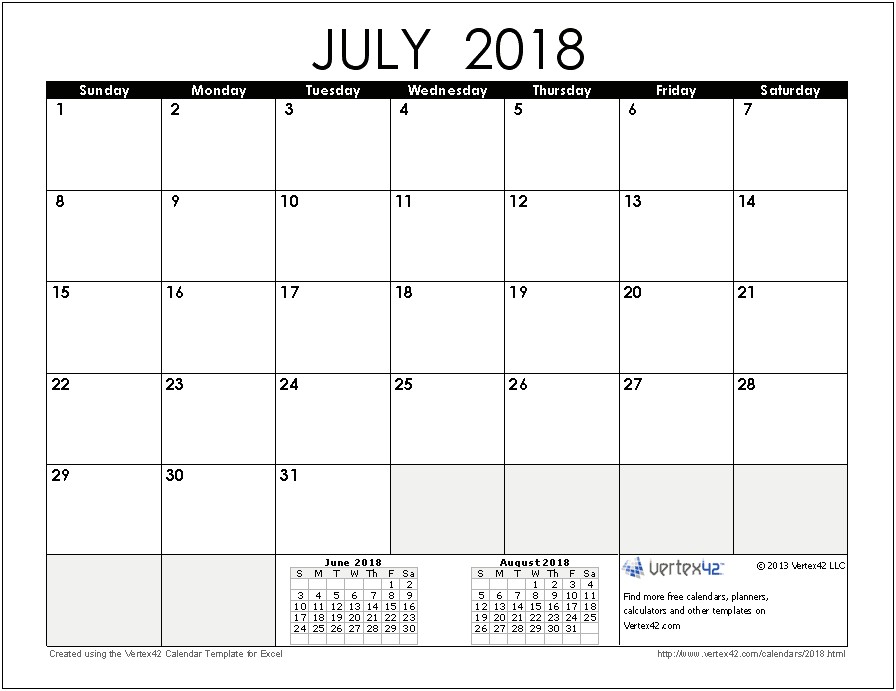 Microsoft Word Calendar Template June 2018