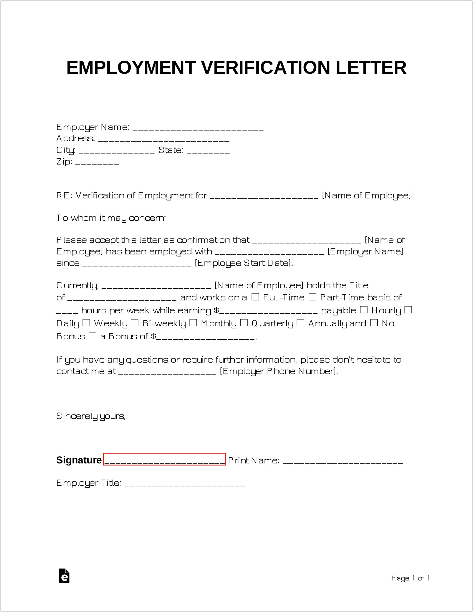 Microsoft Word Document Employment Verification Template