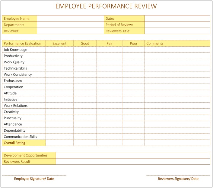 Microsoft Word Employee Performance Review Template