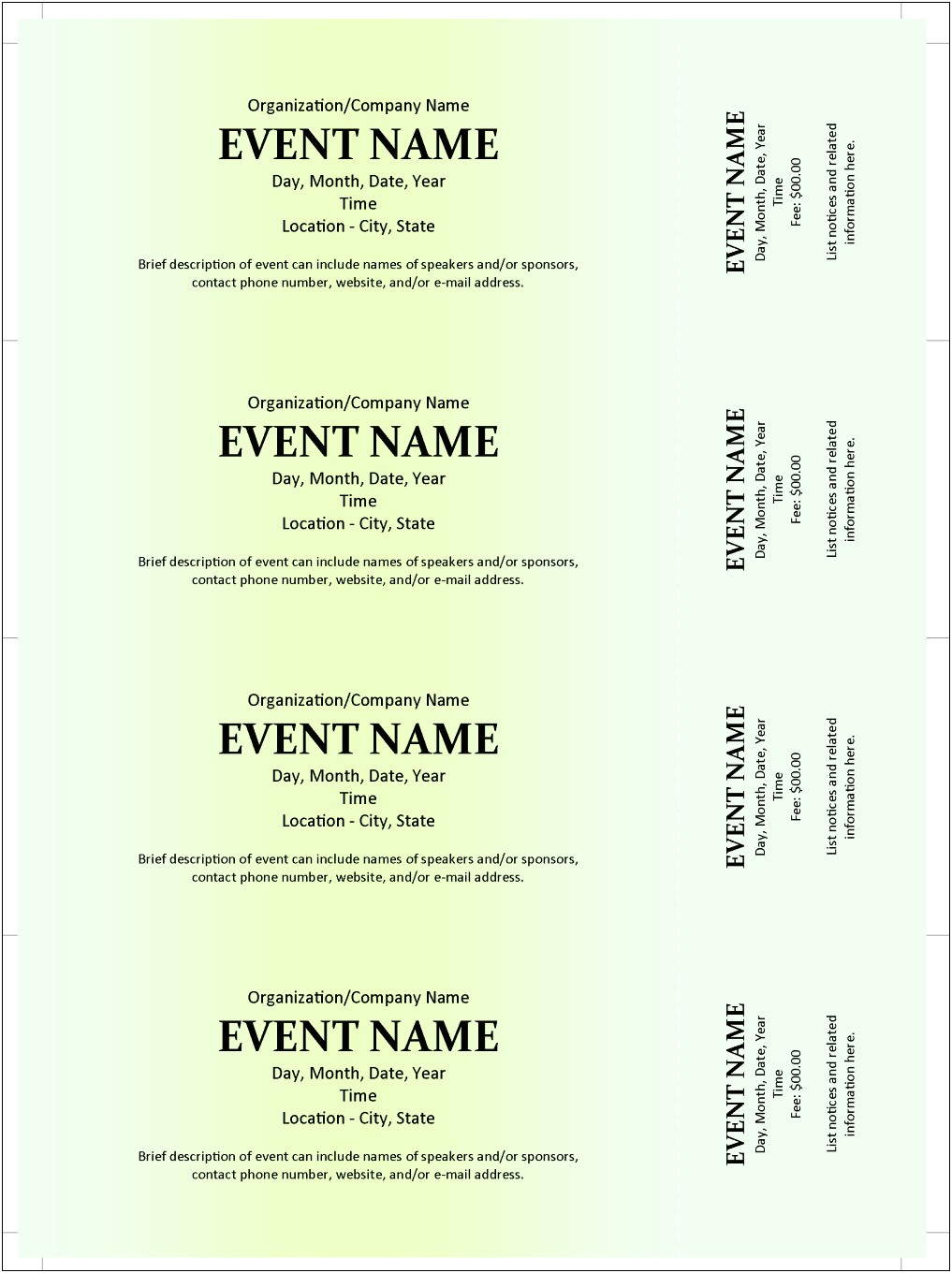 Microsoft Word Event Ticket Template With Numbers