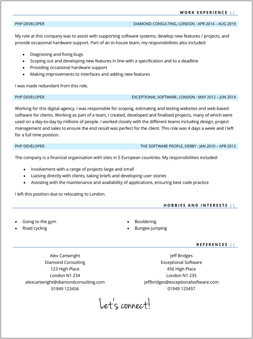 Microsoft Word Full Stack Developer Cv Template