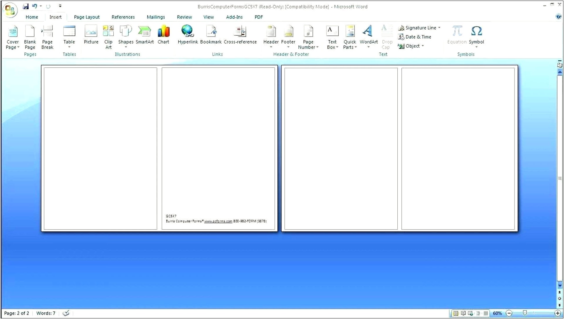 Microsoft Word Half Fold Card Template Plain