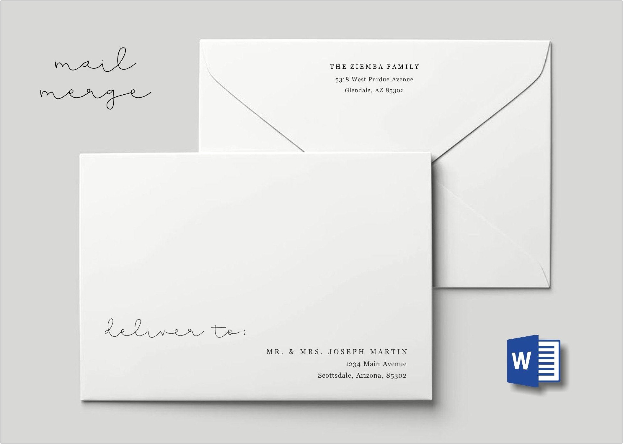 Microsoft Word Mail Merge Envelope Template
