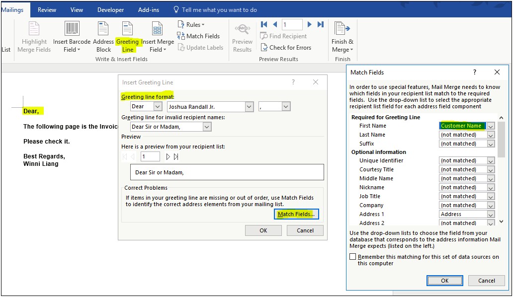 Microsoft Word Mail Merge Invoice Template