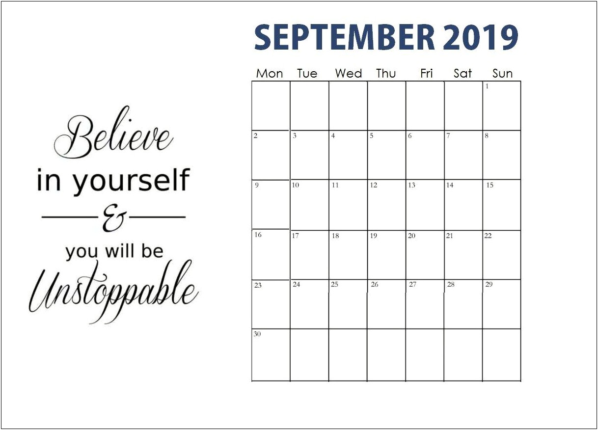 Microsoft Word Month Calendar Template 2019