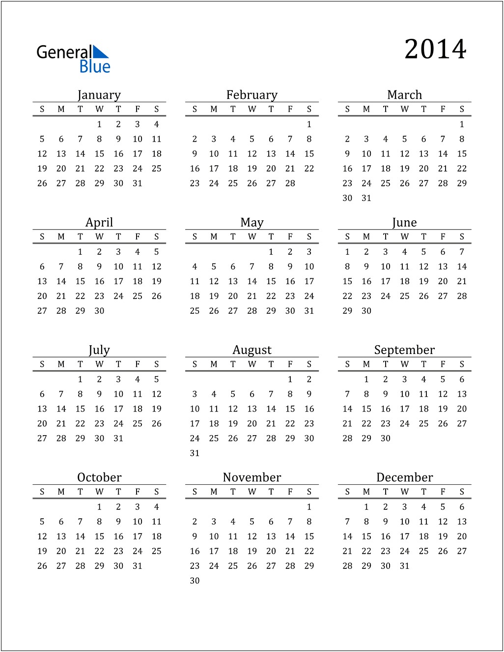 Microsoft Word Monthly Calendar Template 2014
