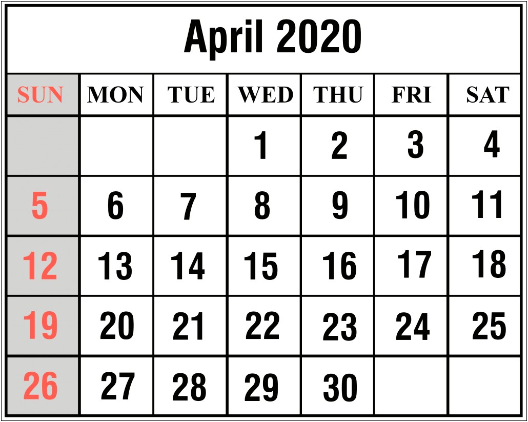 Microsoft Word Monthly Calendar Template 2020