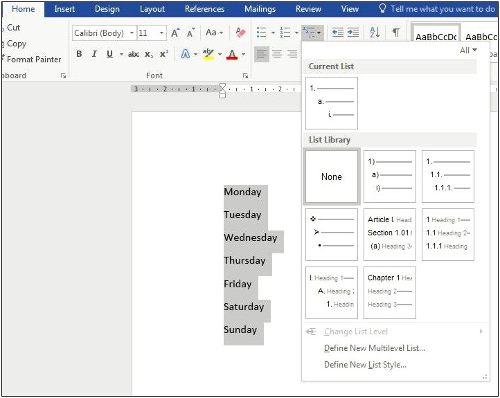 Microsoft Word Multilevel Lists Outline Template