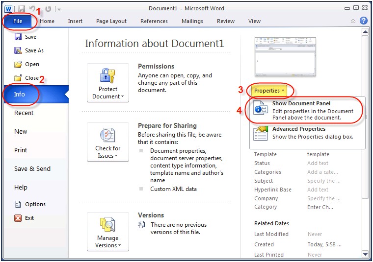 Microsoft Word New Documen Template File Properties
