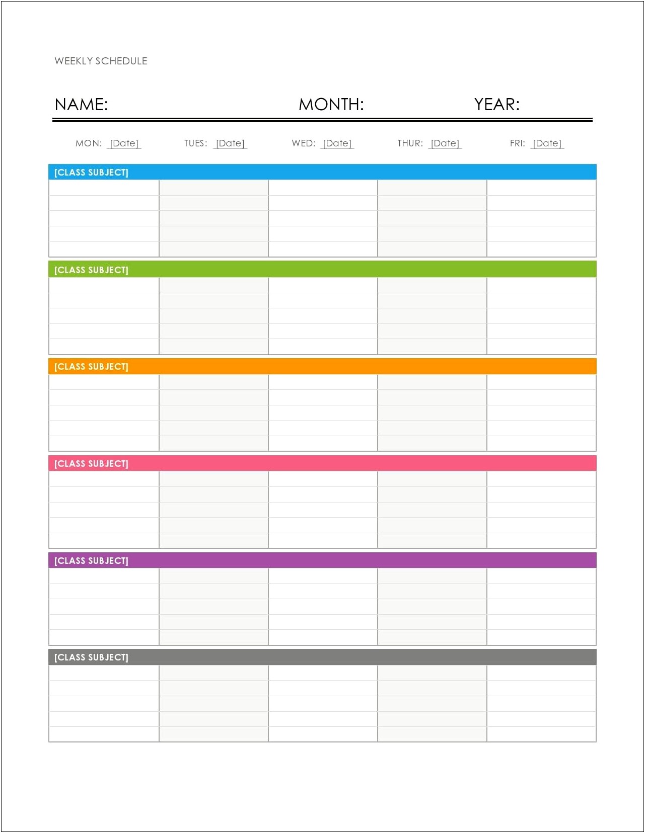 Microsoft Word One Week Calendar Template