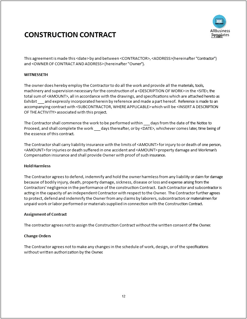 Microsoft Word Online Construction Contract Template