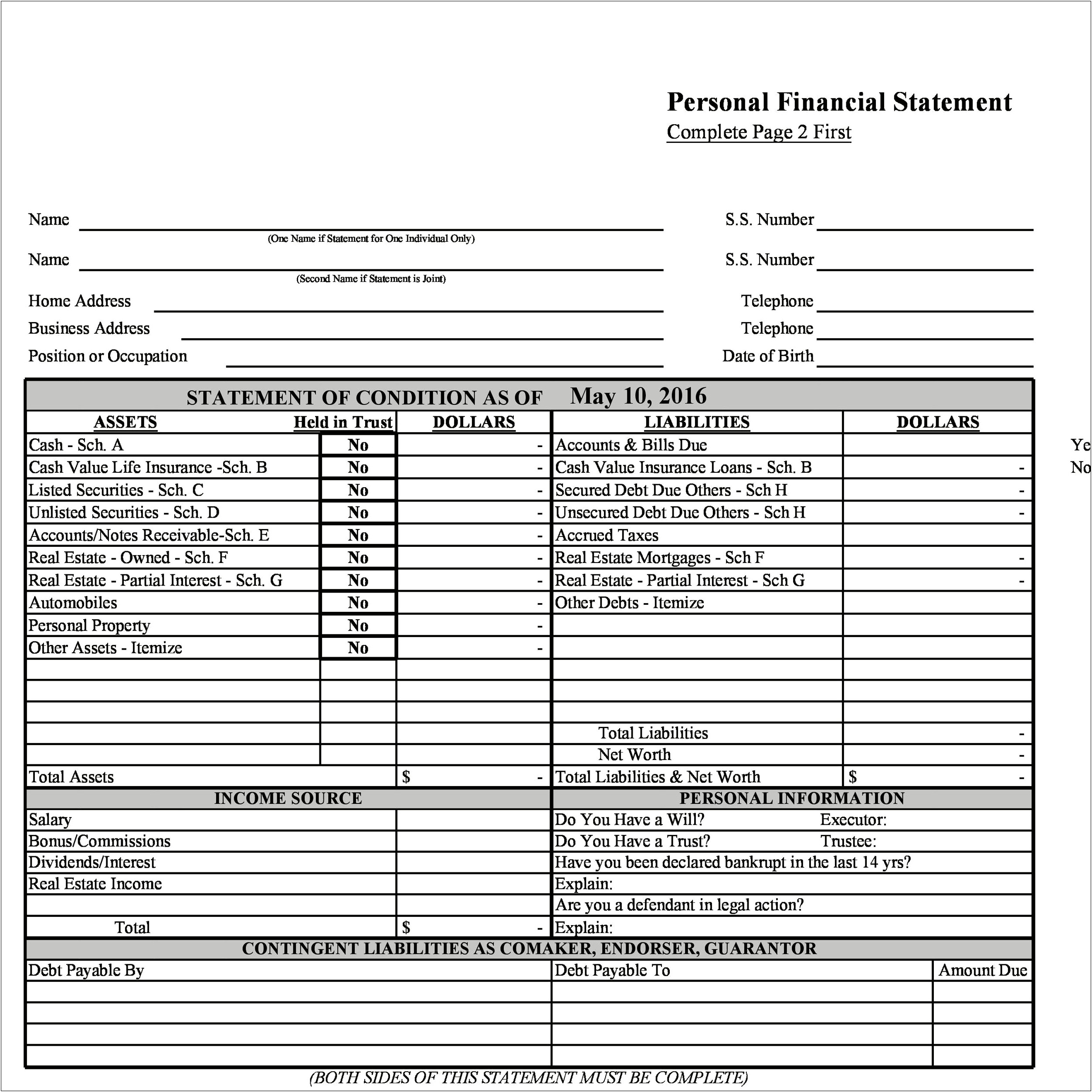 Microsoft Word Personal Financial Statement Template