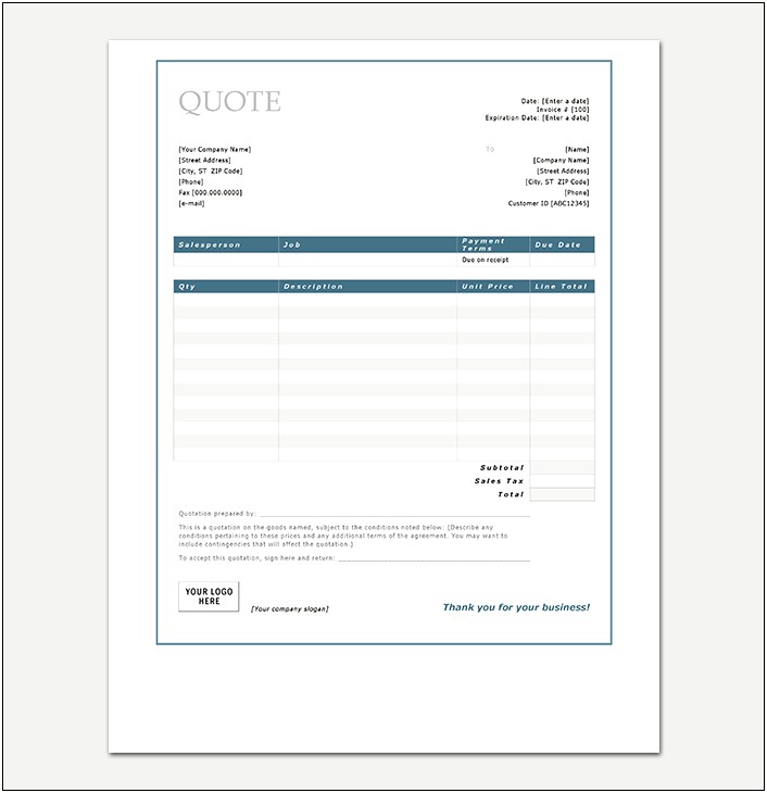 Microsoft Word Request For Quote Template