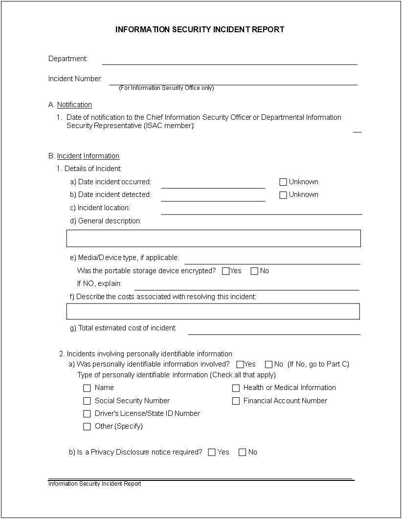 Microsoft Word Security Incident Report Template
