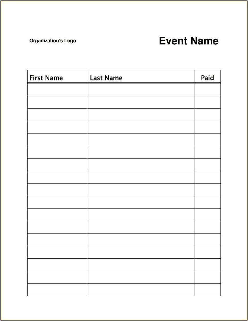 Microsoft Word Sign Up List Template