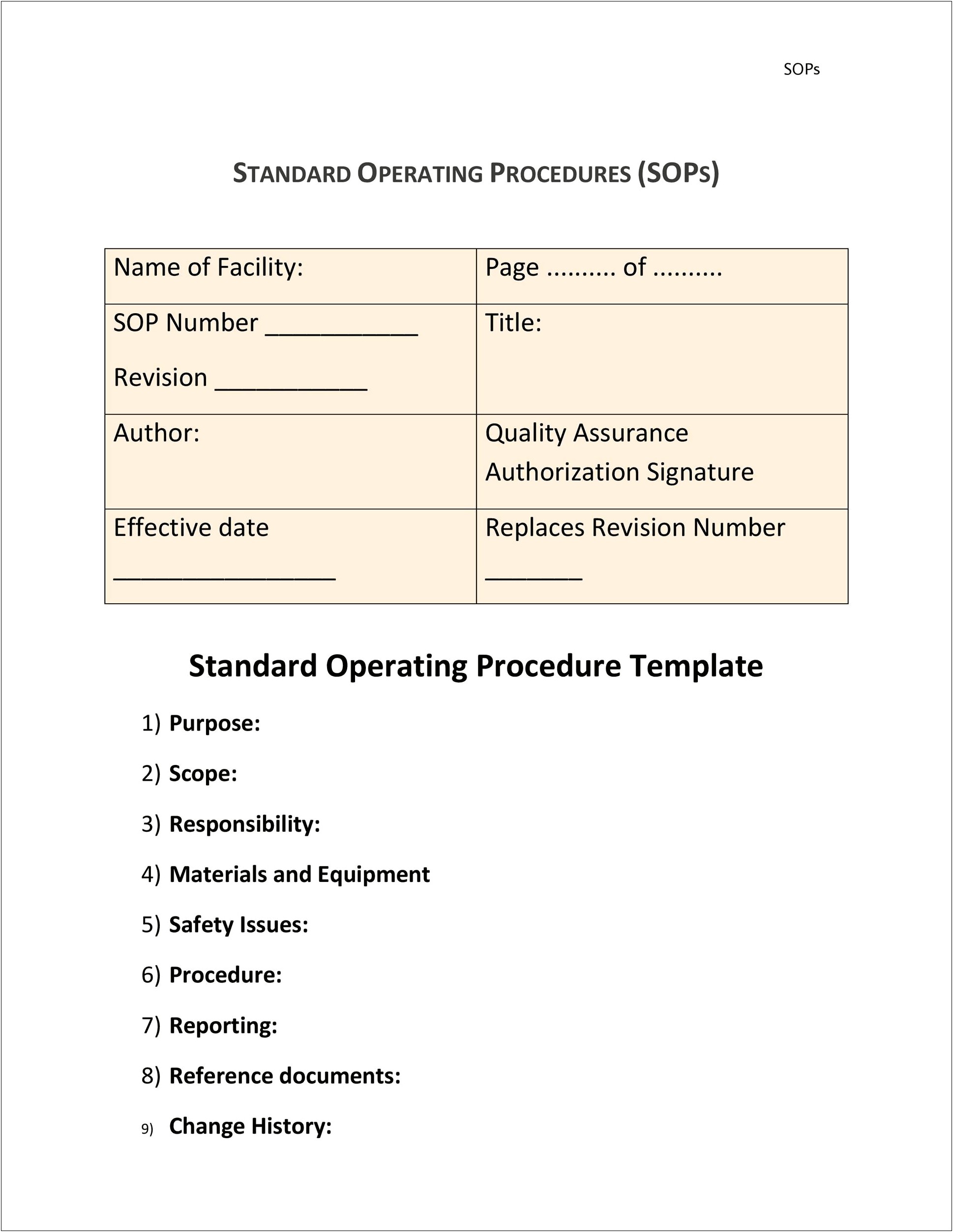 Microsoft Word Standard Operating Procedures Template
