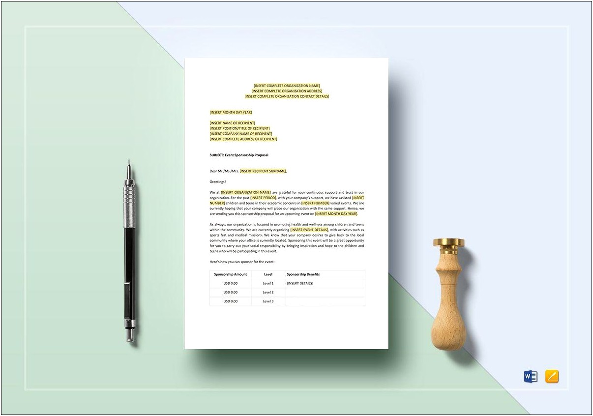 Microsoft Word Template 1 Page Proposal