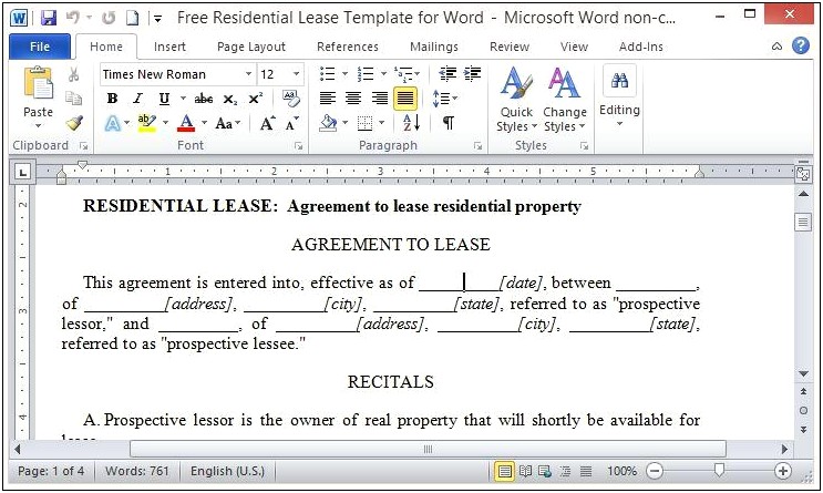 Microsoft Word Template Home Rental Agreement
