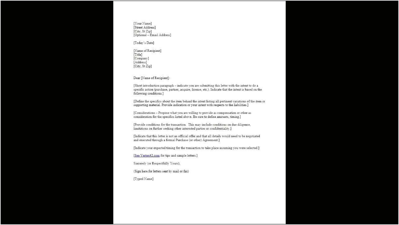 Microsoft Word Template Letter Of Intent