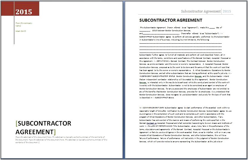 Microsoft Word Templates Contract And Agreement