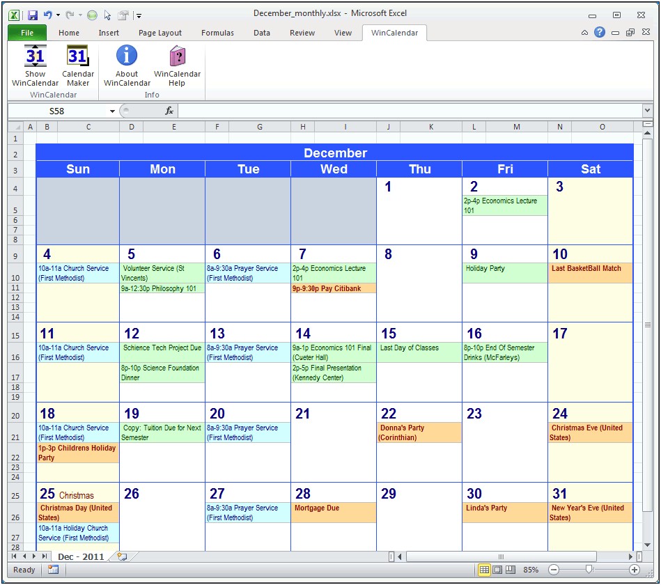 Microsoft Word Weekly Calendar Template 2015