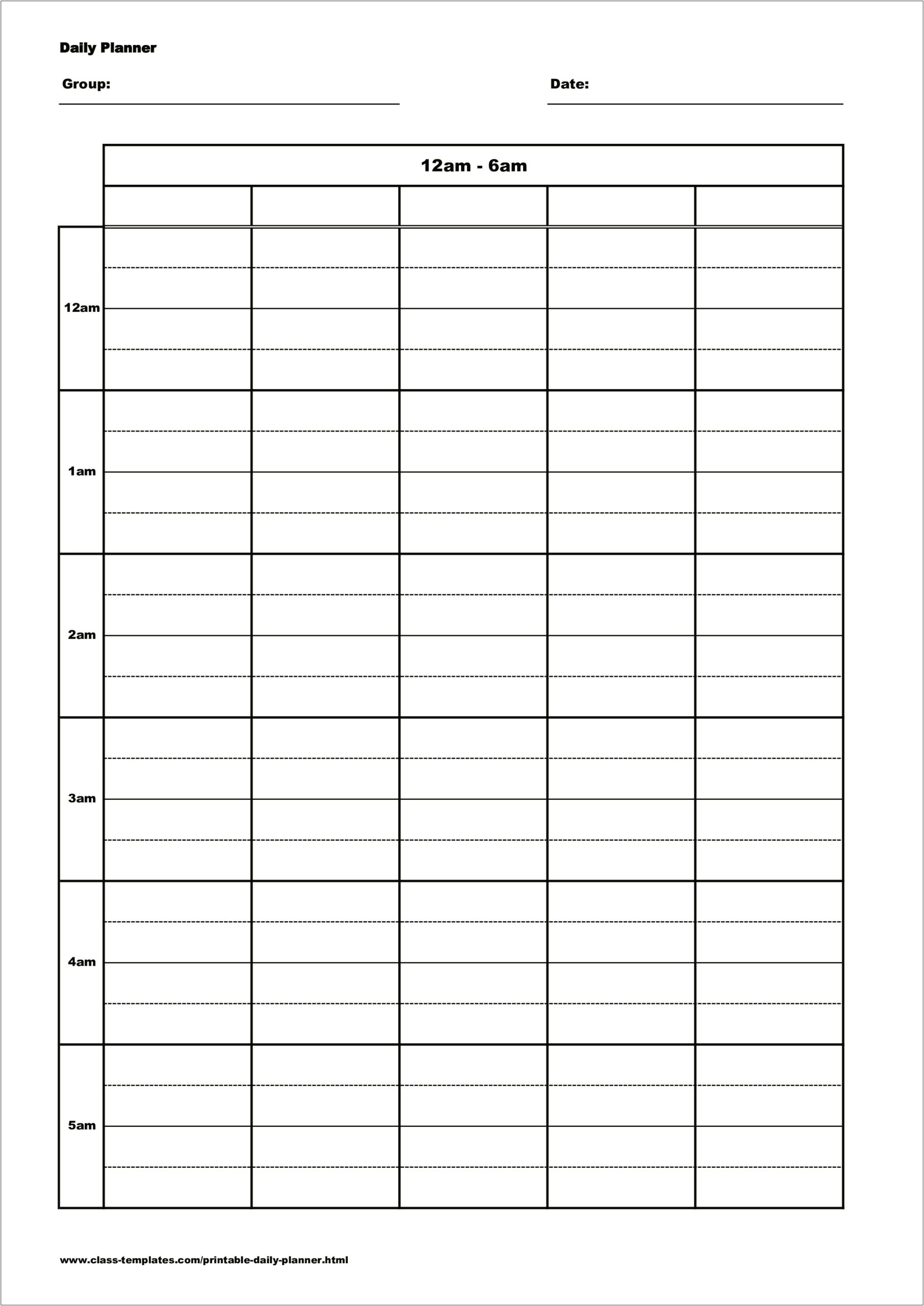 Microsoft Word Weekly Planner Template 12am To 11am