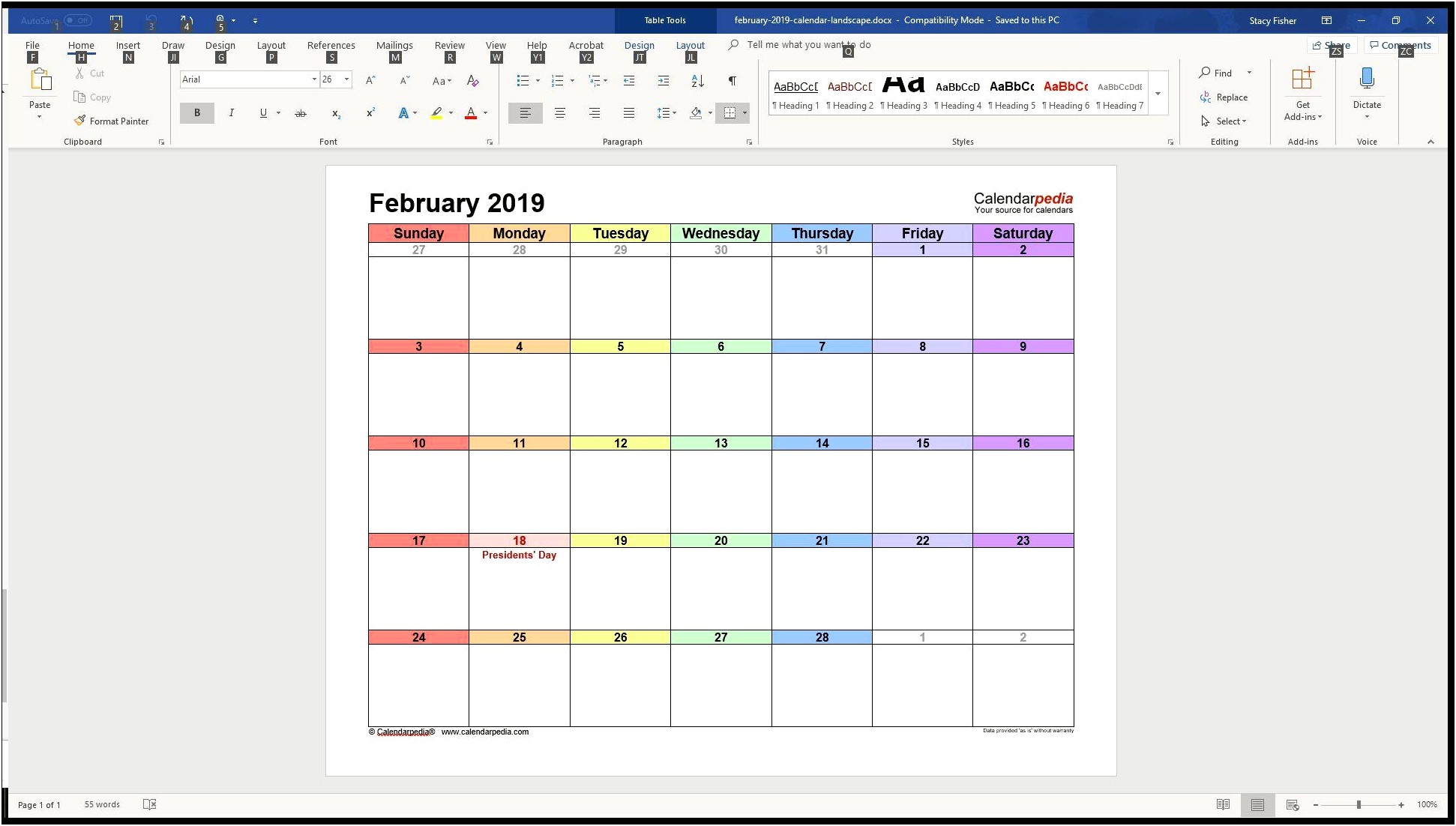 Microsoft Word Work Week Calendar Template