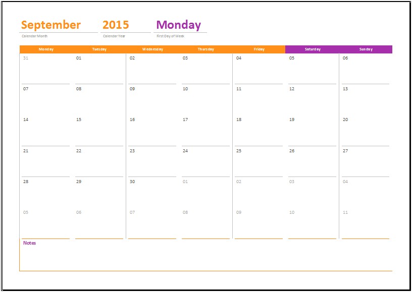 Microsoft Word Yearly Calendar Template 2015