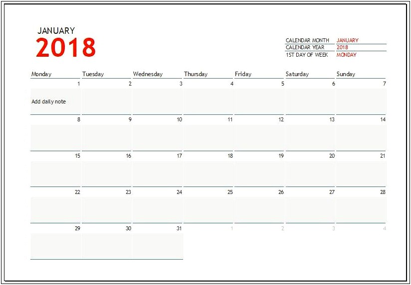 Microsoft Word Yearly Calendar Template 2018
