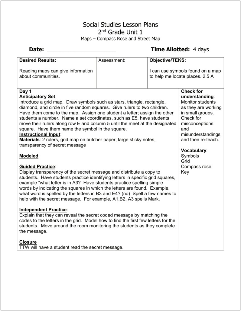 Middle School Social Studies Lesson Plan Template