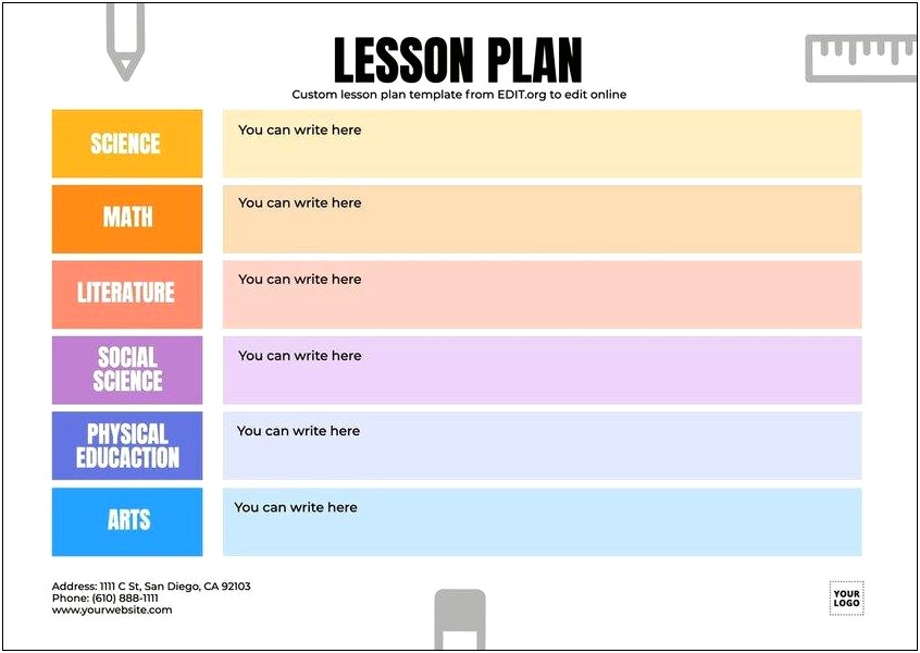 Middle School Weekly Lesson Plan Template Pdf