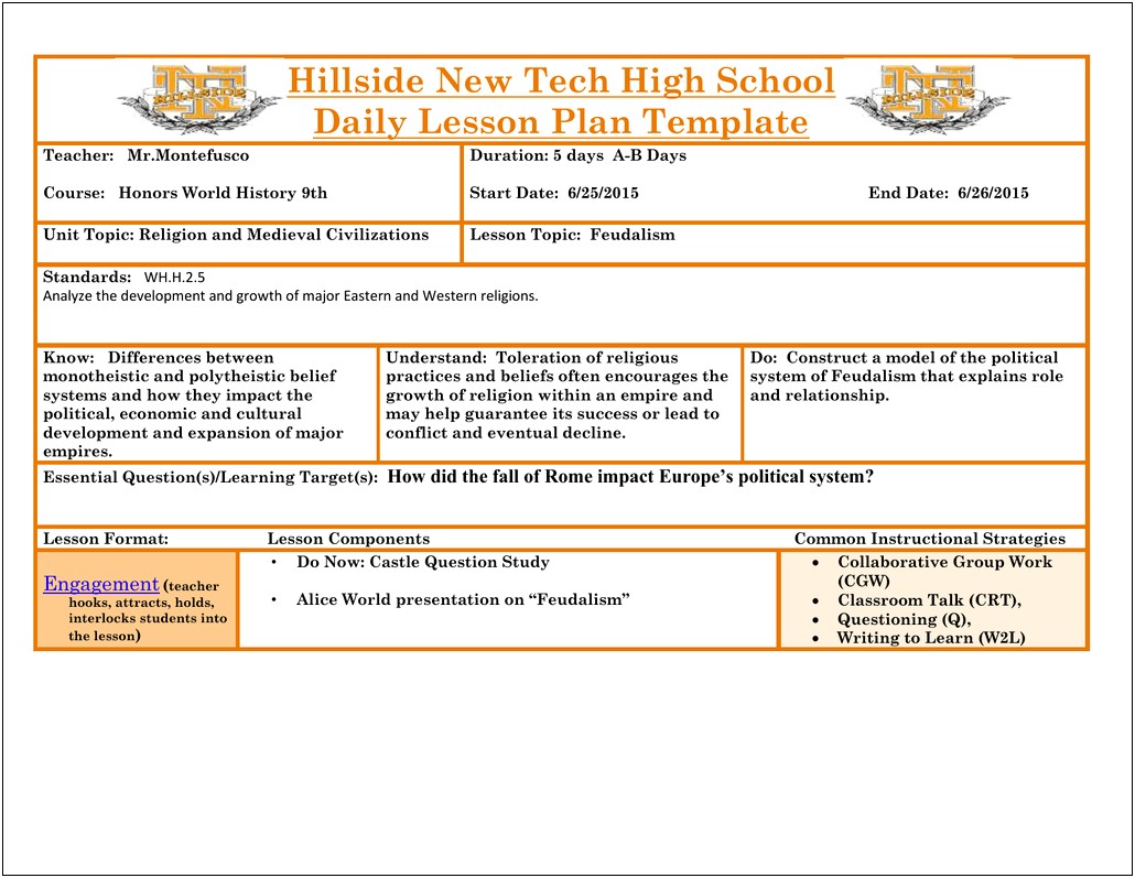 Middle School World History Lesson Plan Template